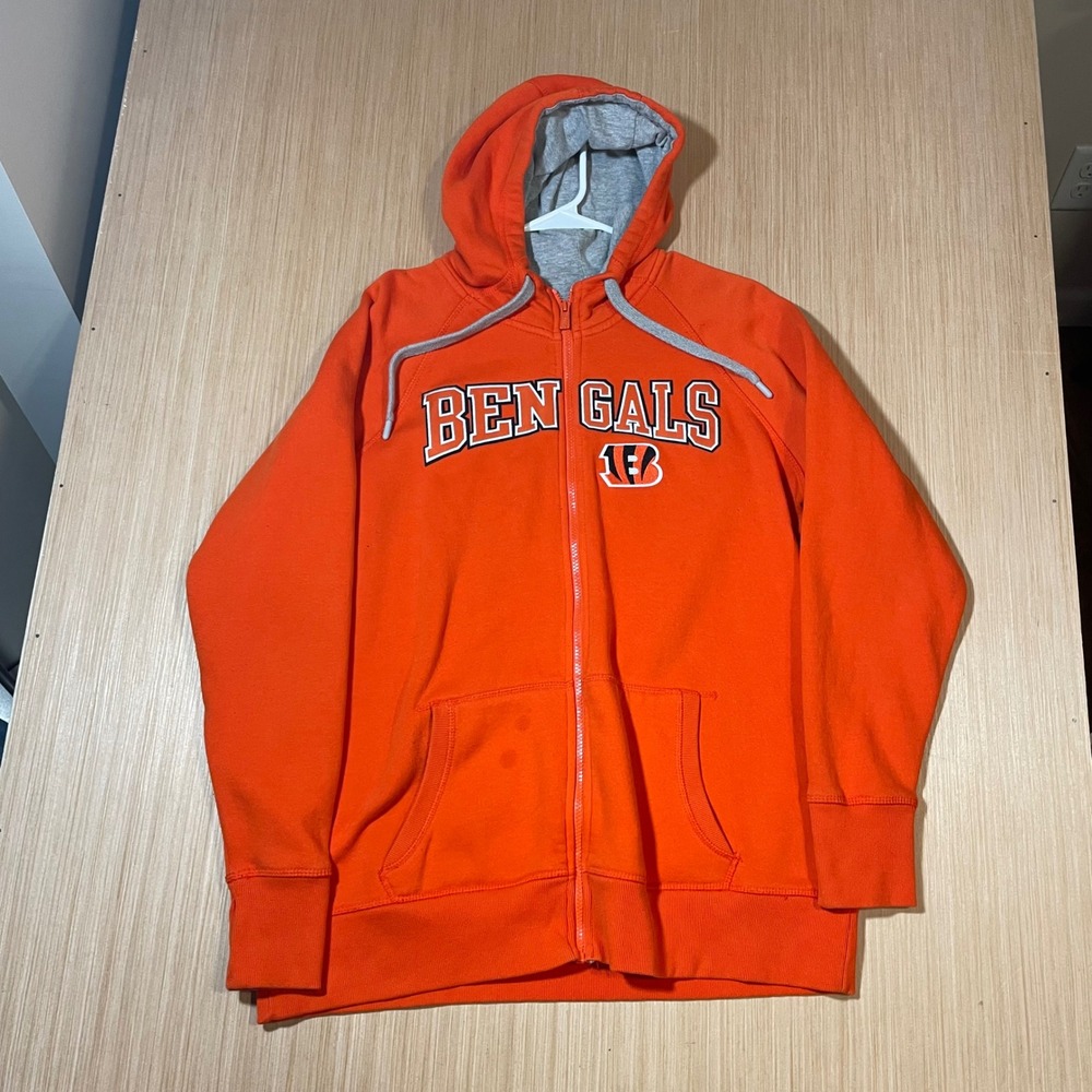 NFL Cincinnati Bengals Hoodie Mens XL Orange Full Zip Fleece Sweatshirt
